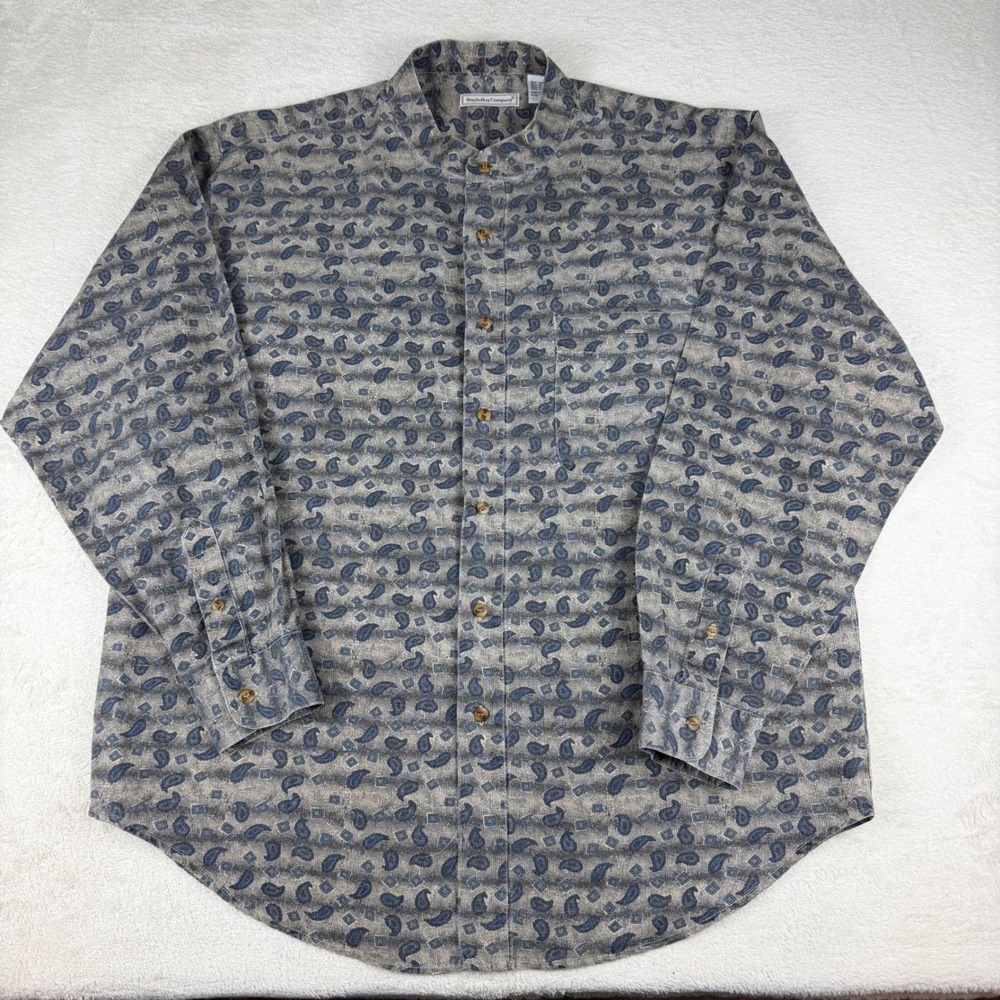 Bugle Boy Company Mens Long Sleeve Button Up Shirt Paisley Band/Grandad Collar L